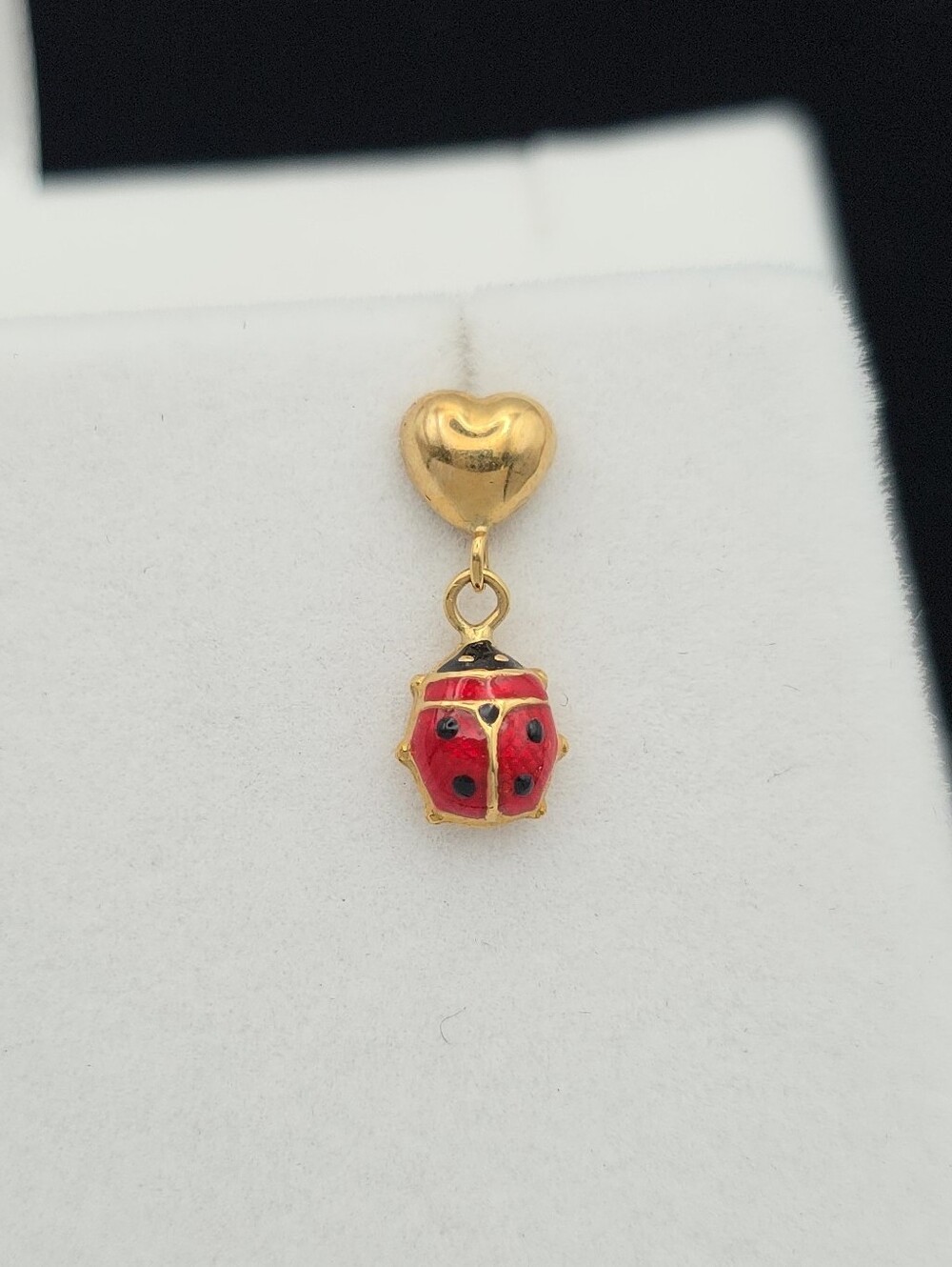 Vintage Fine Jewelry 18k Gold Milor Italy Red Enamel Lady Bug Single Earring